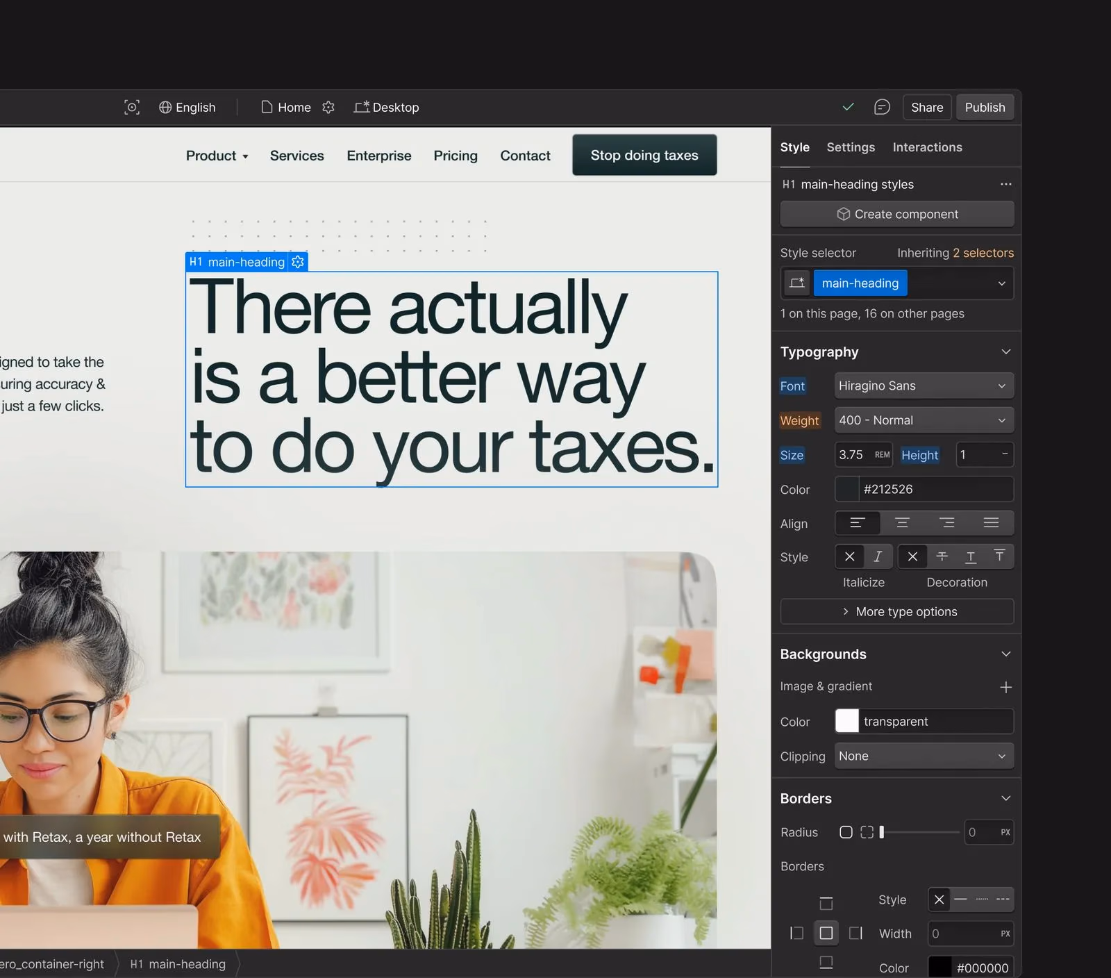 Designing in Webflow